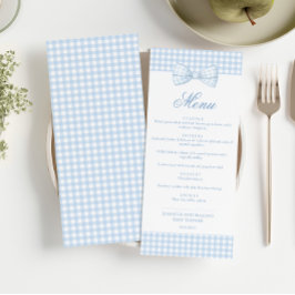Convite Menu Chá Gingham Blue Gingham Arco Tie Baby Boy