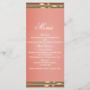 Convite Menu Chic Coral Peach & Dipped Gold