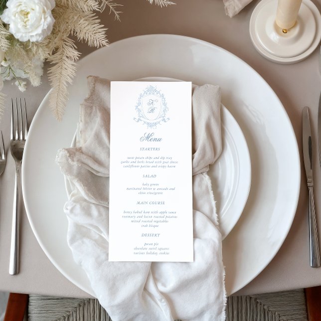 Convite Menu Clássico de Janto de Casamento de Crest Flora (Criador carregado)