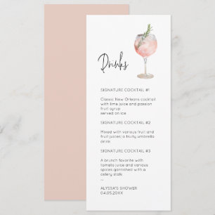 Convite Menu Cocktail de Assinatura de Aquarela Rosa