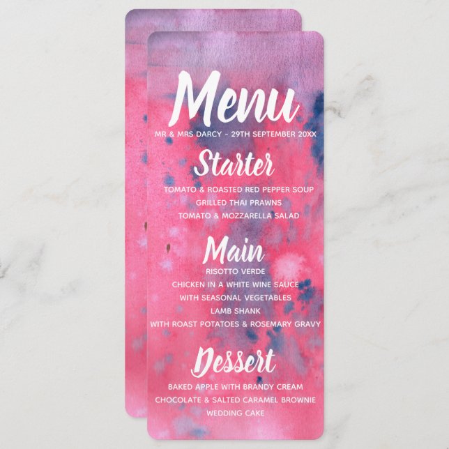 Convite Menu Cor d'água roxa e rosa (Frente/Verso)