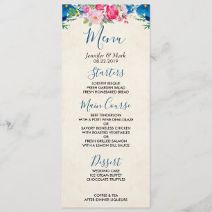 Convite Menu cor-de-rosa e azul bonito do casamento da