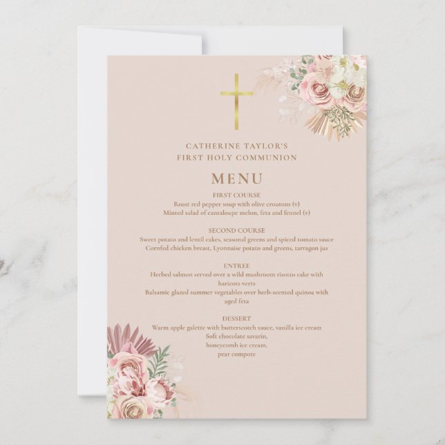 Convite Menu da Primeira Comunhão Floral de Grama das Pamp (Frente)