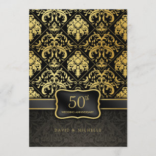Convite Menu de Aniversário de 50 Anos de Casamento Preto