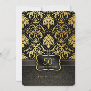 Convite Menu de Aniversário de 50 Anos de Casamento Preto 