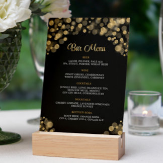 Convite Menu de Bar preto e Dourado Elegante
