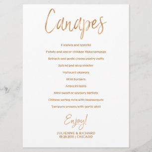 Convite Menu de Canapes de Casamento Na moda Dourado Ros