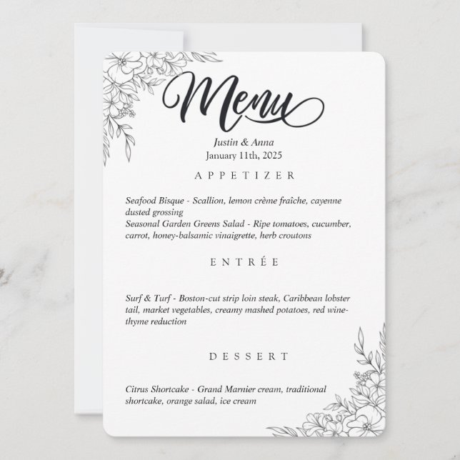 Convite Menu de casamento (Frente)