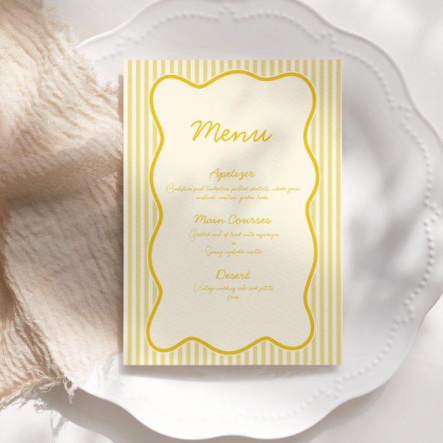 Convite Menu de Casamento Amarelo da Manteiga Moderna (Criador carregado)