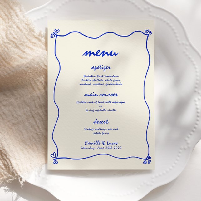 Convite Menu de Casamento Azul Imperativo Retrópico (Criador carregado)