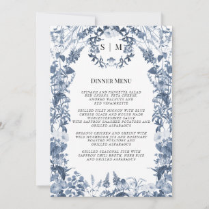 Convite Menu de Casamento Branco e Azul Floral de Flor