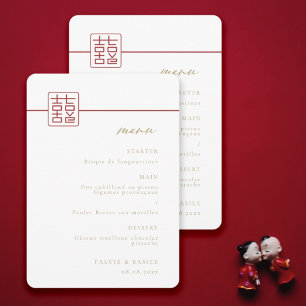 Convite Menu de Casamento Chinês de Dupla Felicidade Moder