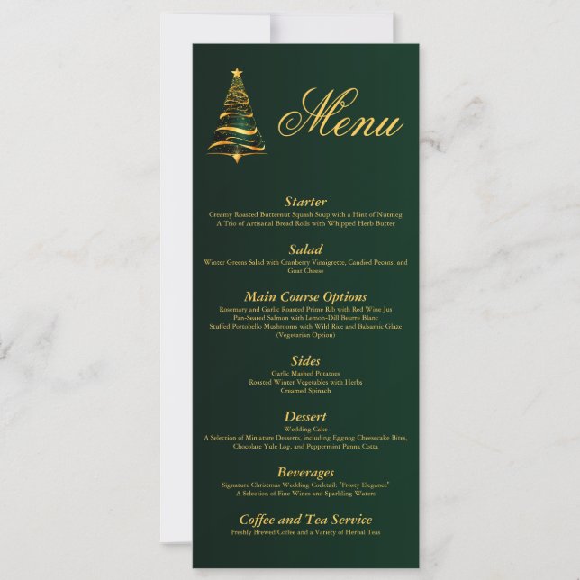 Convite Menu de Casamento da Árvore de Natal Ouro Chic (Frente)