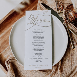Convite Menu de Casamento da Caligrafia Dourada Romântica 