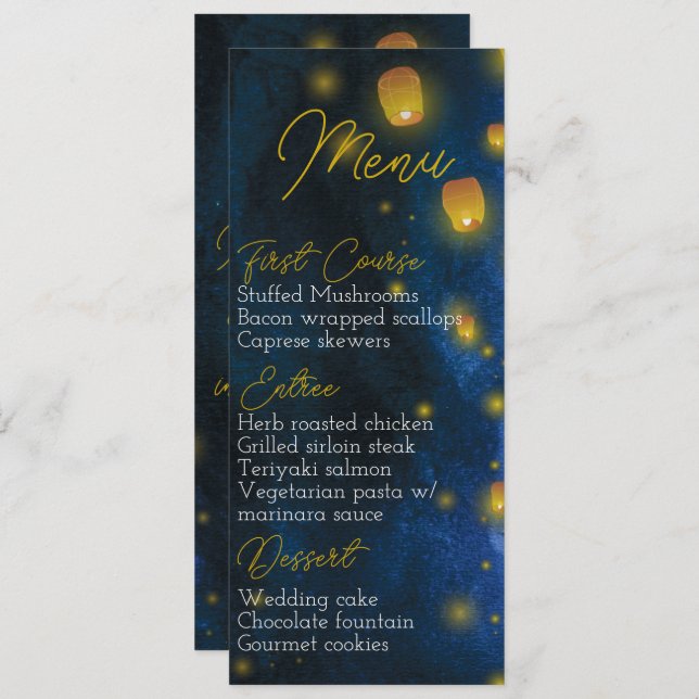 Convite Menu de Casamento da Lanterna Mágica (Frente/Verso)