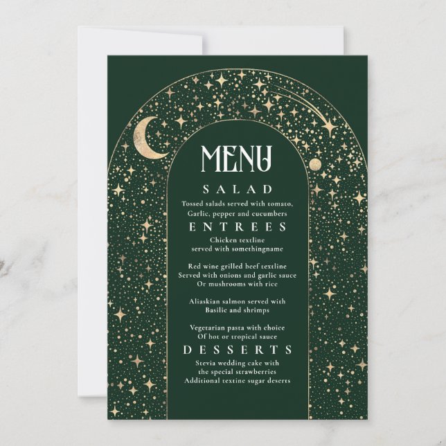 Convite Menu de Casamento das Estrelas Celestiais da Noite (Frente)
