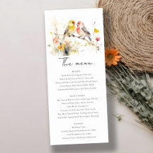 Menu de Casamento de Aves Aquáticas Botânicas Selv