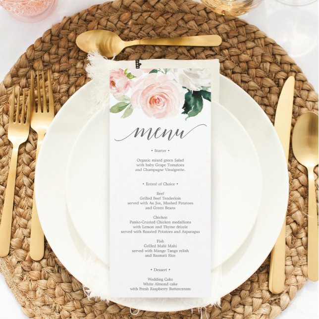 Convite Menu de Casamento de Blooms de Blushing - Menus de (Criador carregado)