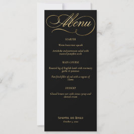 Convite Menu de Casamento de Caligrafia Dourada Elegante P