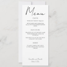 Menu de Casamento de Caligrafia Minimalista Modern