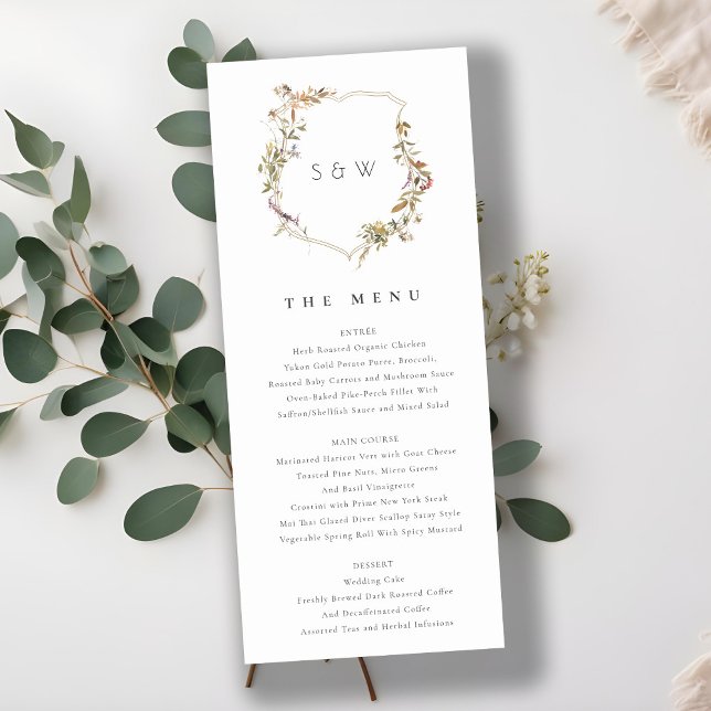 Convite Menu de Casamento de Crest de Flores Selvagens, Ro (Criador carregado)