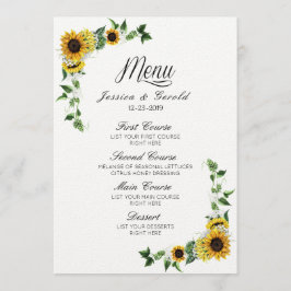 Convite Menu de Casamento de Flores Rústicas de Girassol A