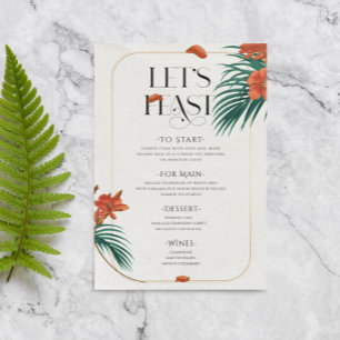 Convite Menu de Casamento de Flores Tropicais Sofisticadas