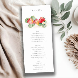 Convite Menu de Casamento de Folhagem de Morango Vermelho 