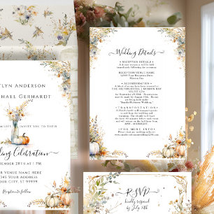 Convite Menu de Casamento de Folhagem Floral de outono de 
