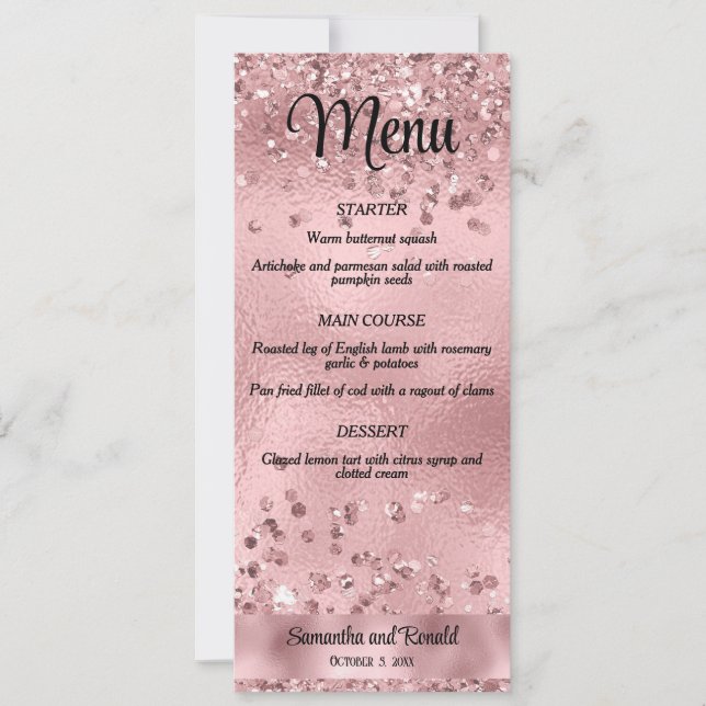 Convite Menu de Casamento de Folhas Cinzentas e Folhas Ele (Frente)