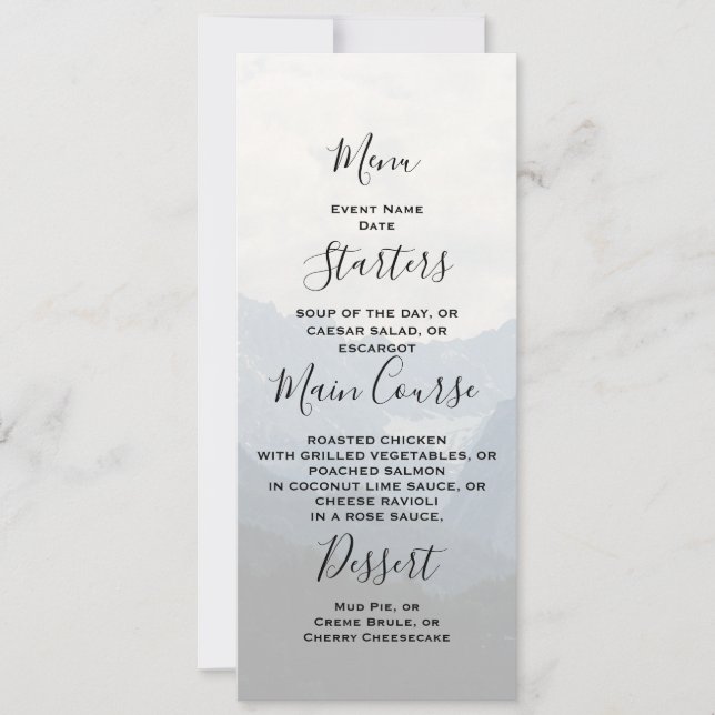 Convite Menu de Casamento de Foto Natural do País das Mont (Frente)