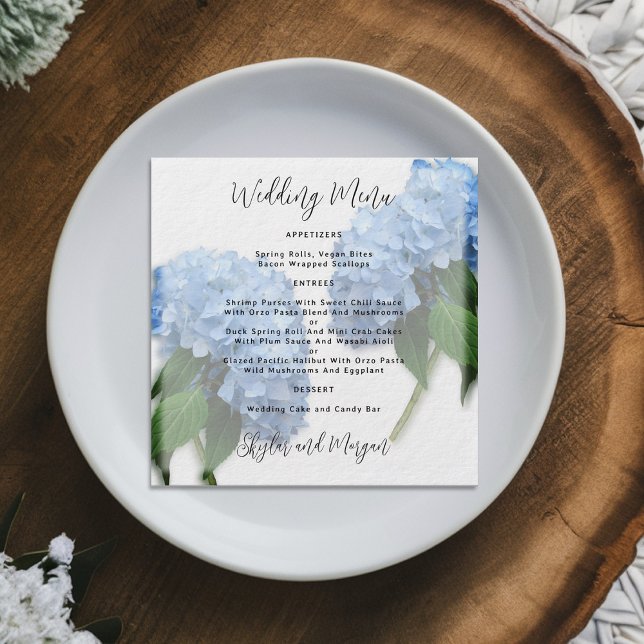 Convite Menu de Casamento de Hydrangea Azul Ronda (Criador carregado)