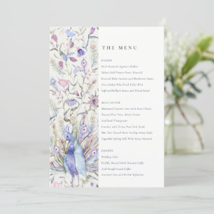 Convite Menu de Casamento de Peacock com Aquarela de Ornam