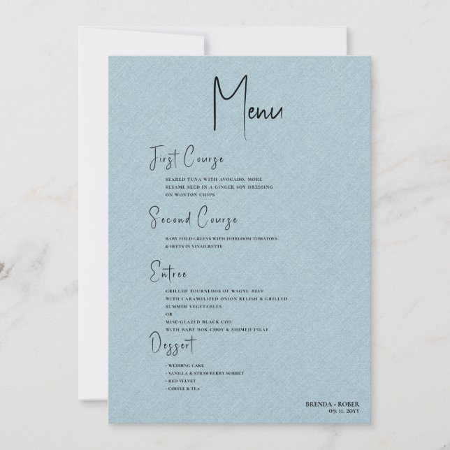 Convite Menu de Casamento de Script Preto Simples de Linha (Frente)