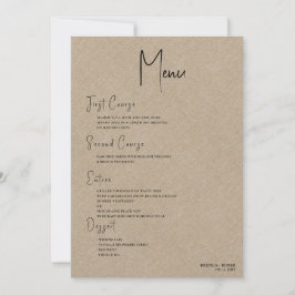 Convite Menu de Casamento de Script Preto Simples Tan Line