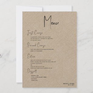 Convite Menu de Casamento de Script Preto Simples Tan Line
