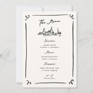 Convite Menu de Casamento Desenho da Mão Whimsical