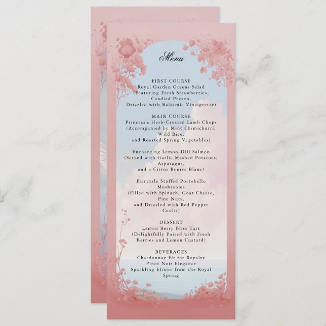Convite Menu de casamento do conto de fadas (Frente/Verso)