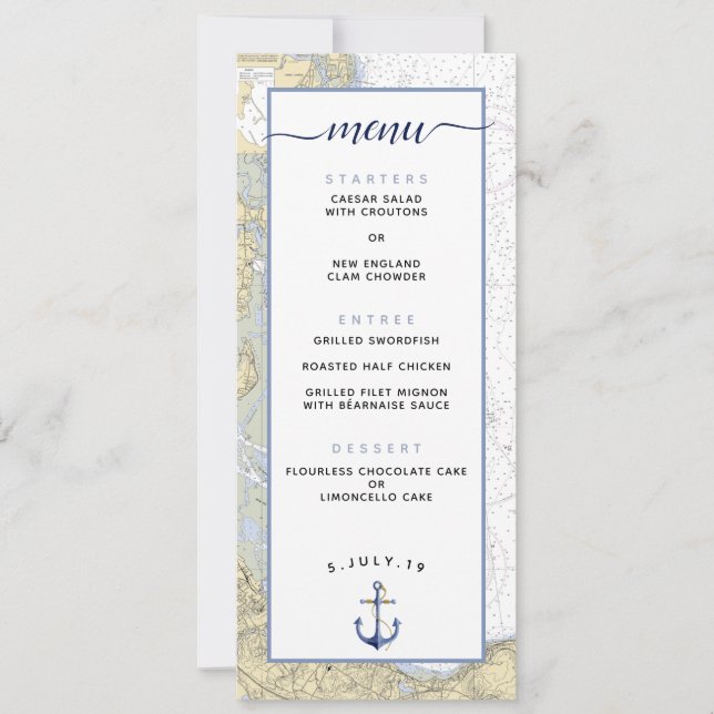 Convite Menu de Casamento do Mapa Náutico do Porto de Duxb (Frente)