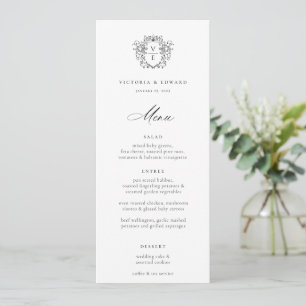 Convite Menu de Casamento do Monograma de Crest Preto da E