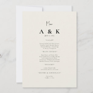 Convite Menu de Casamento do Monograma Moderno Beige