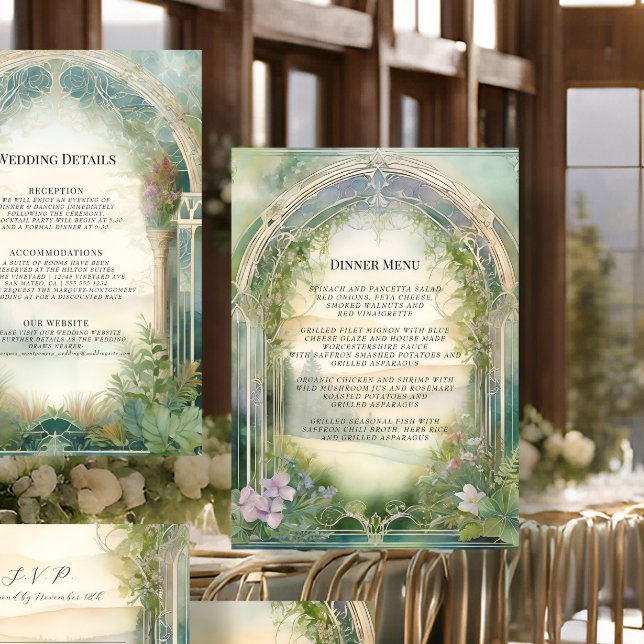 Convite Menu de Casamento Elegante Floresta de Prados de F (Criador carregado)