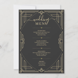 Convite Menu de casamento em moldura dourada vintage em ci