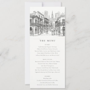 Convite Menu de Casamento Esboço Minimalista New Orleans L