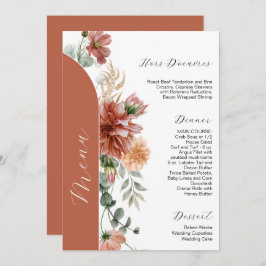 Convite Menu de Casamento Floral de Eracotta e Peach Autum