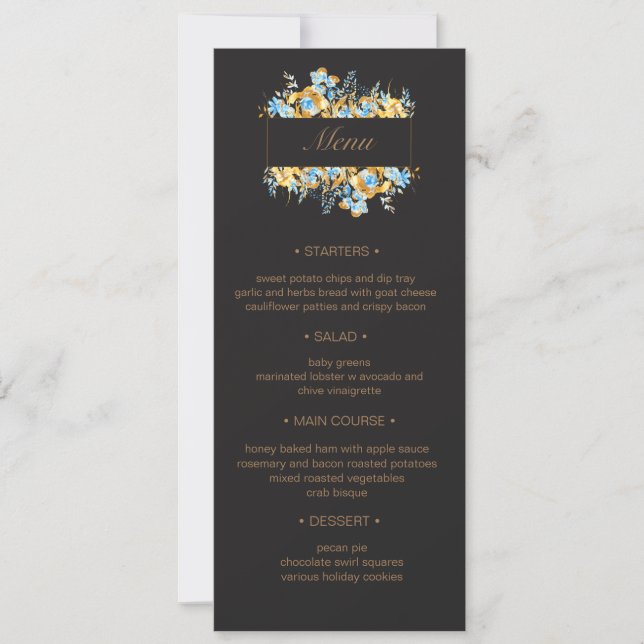 Convite Menu de Casamento Floral de Turquesa de ouro luxuo (Frente)