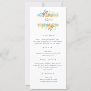 Convite Menu de Casamento Floral de Turquesa de ouro luxuo