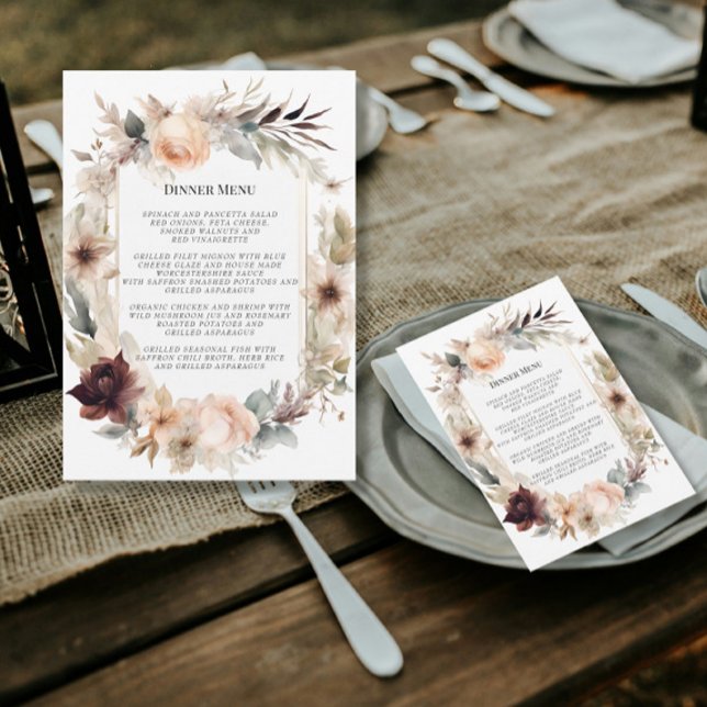 Convite Menu de Casamento Floral do outono de BOHO (Criador carregado)