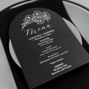 Convite Menu de Casamento Floral Negro e Branco