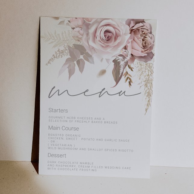 Convite Menu de Casamento Floral Rosa Digital Deslumbrante (Criador carregado)